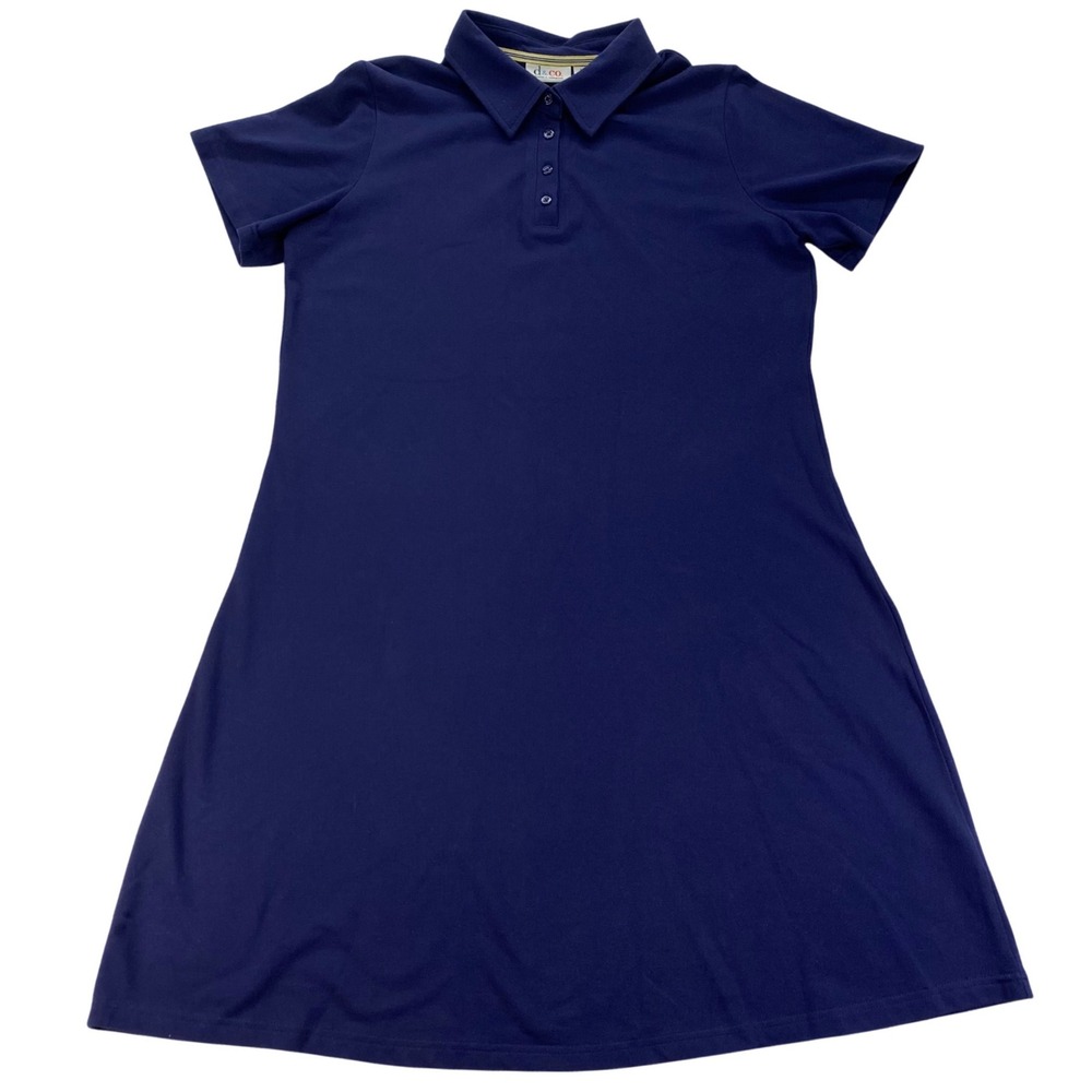 Denim & Co Polo Dress Womens Large Navy Blue Short Sleeve Cotton Spandex A-Line